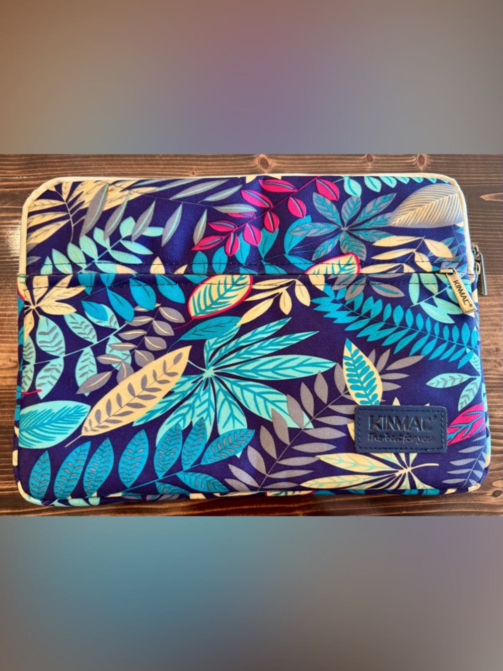 Kinmac Blue Botanical Tablet Sleeve with Padded Felt Lining EUC